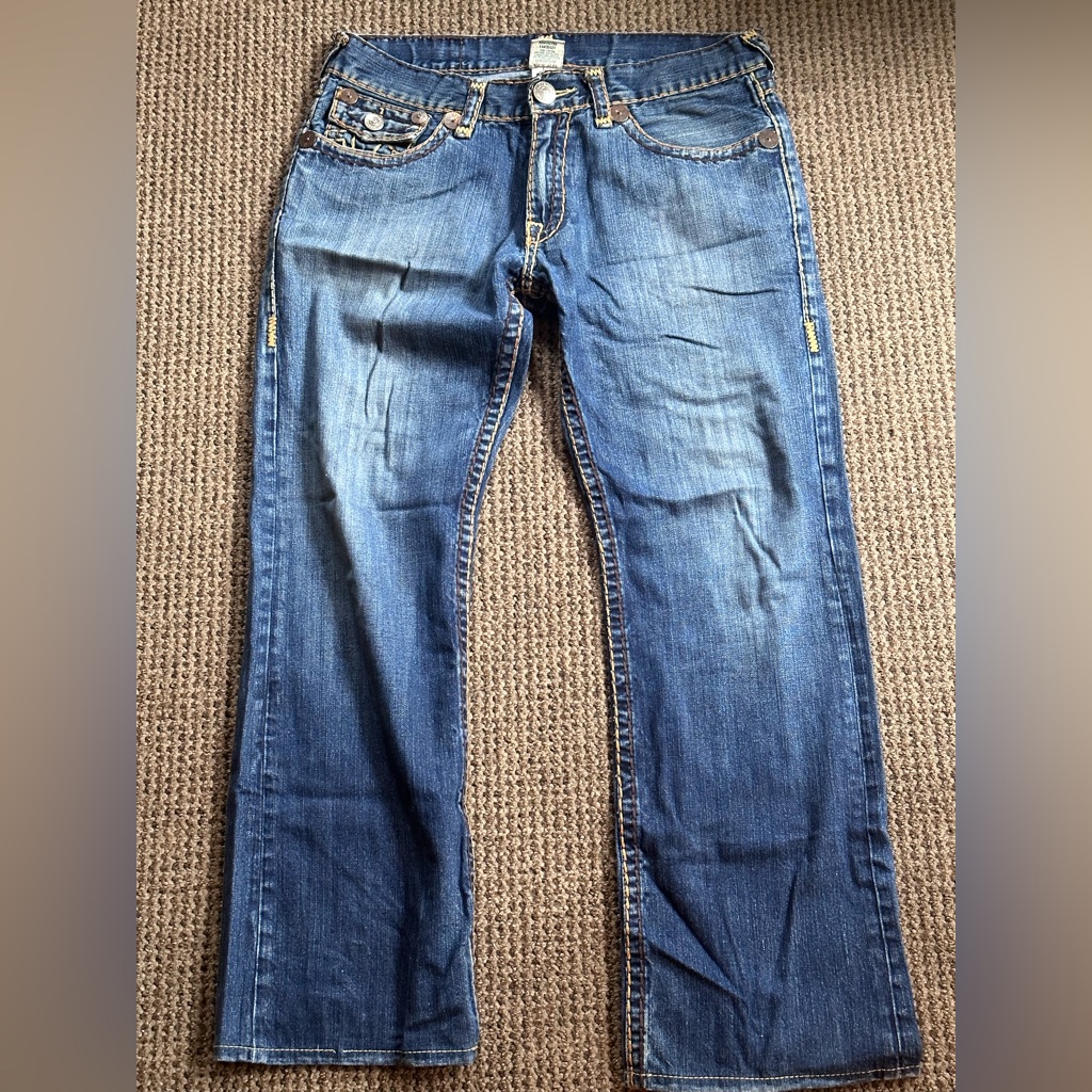 True Religion Billy Super T Men’s Thick Stitch Blue Jeans Size 34x33